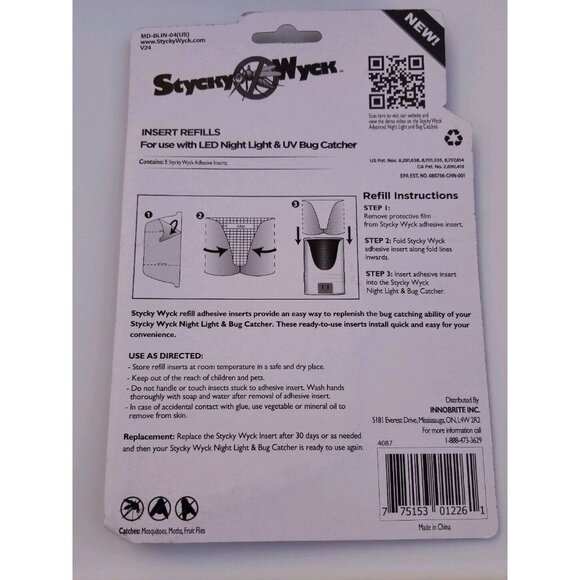 2 Stycky Wyck LED Night Light/UV Bug Catcher Mosquito/Moths/Flies + 2 Refills - Picture 6 of 7